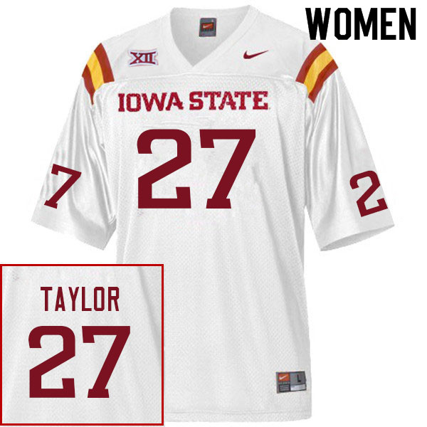 Women #27 Israel Taylor Iowa State Cyclones College Football Jerseys Sale-White - Click Image to Close